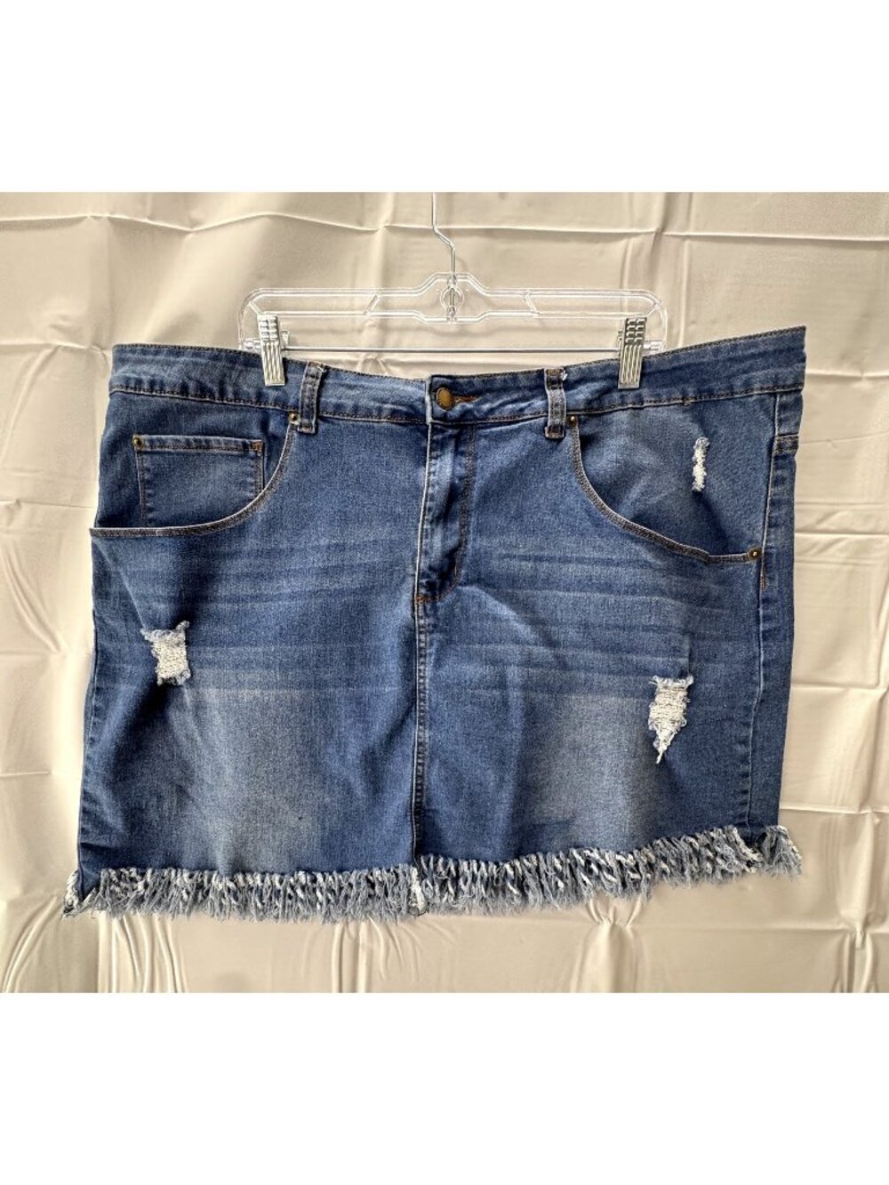 Women's Plus 3XL Distressed Stretch Denim Mini Skirt Frayed Hem